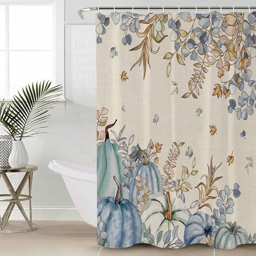 Blue Teal Pumpkins 4 Piece Shower Curtain Set