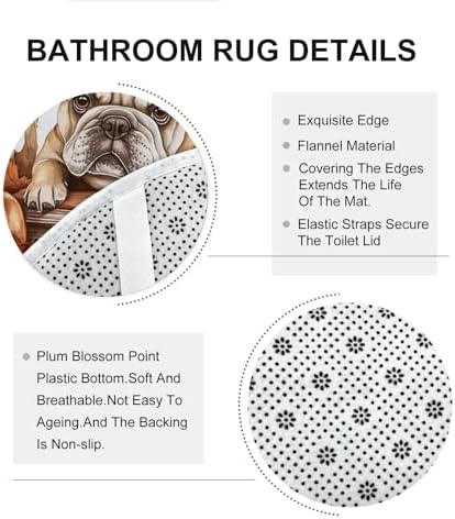 DESIHOM 4PCS Fall Bulldog Dog Shower Curtain Set with Non-Slip Rug and Hooks