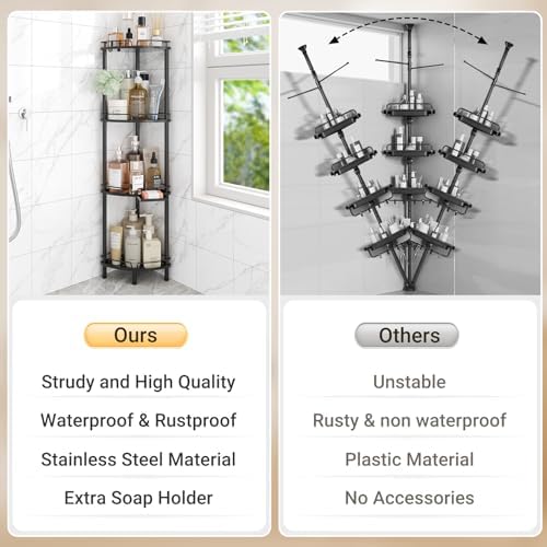 ELYKEN 4 Tier Corner Shower Caddy with Hooks and Soap Holder Black
