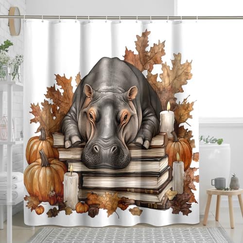 DESIHOM 72 Inch Fall Hippos Pumpkins Shower Curtain Set