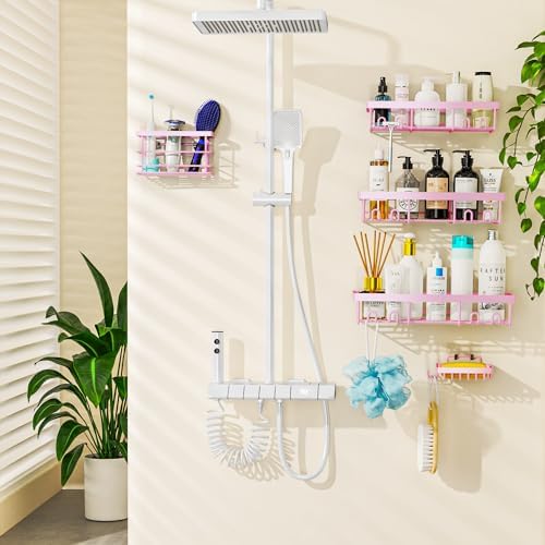 Moforoco 5 Pack Adhesive Shower Caddy Organizer Set
