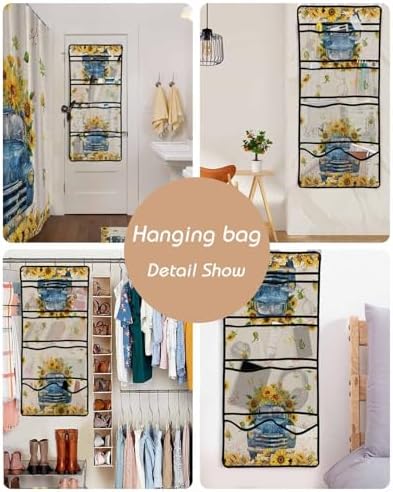 ZFUNCING Shower Curtain Set with Mesh Organizer and 10 Pockets