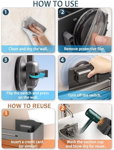 Onemake Aluminum Shower Caddy with 6 Hooks and Towel Bar