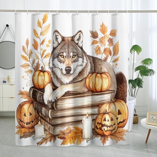 DESIHOM Fall Wolf Pumpkins Shower Curtain Set 62 Inch