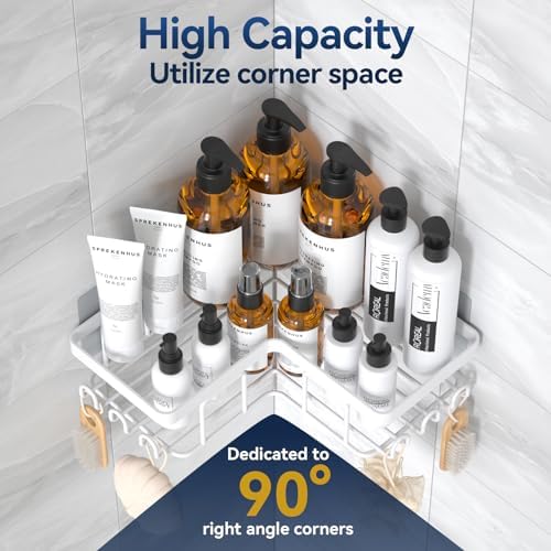 Yasonic Corner Shower Caddy with 12 Hooks and Soap Holder Rustproof Stainless Steel 3-Pack