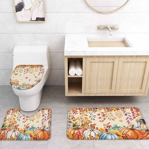 Orange Fall 4 Pc Shower Curtain Set with Non-Slip Rugs