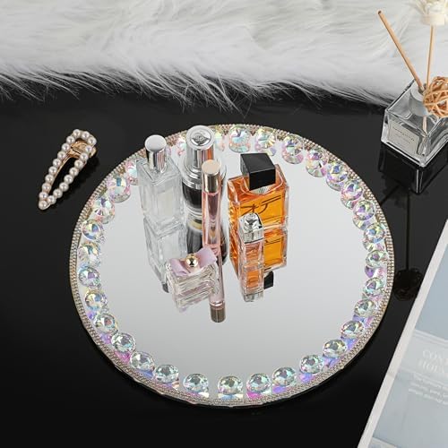 Hipiwe Round Vanity Tray with Sparkling Mirror
