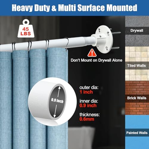Adjustable Shower Curtain Rod 28-90 Inches Heavy Duty White
