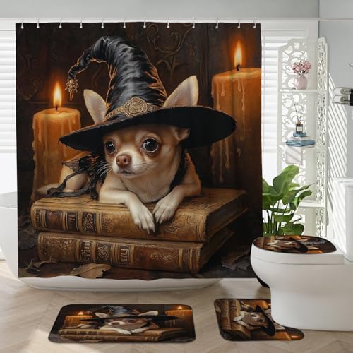 4PCS Halloween Witch Chihuahua Bath Set with Non-Slip Rug