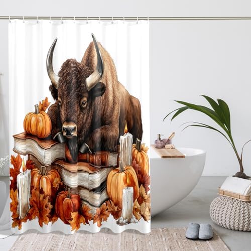 DESIHOM Fall Bisons Pumpkins Shower Curtain Set