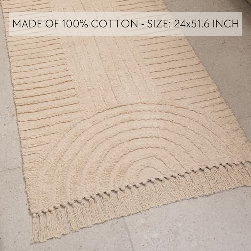 KIBAGA Boho Bathroom Rug - Soft Non-Slip Washable Cotton Mat