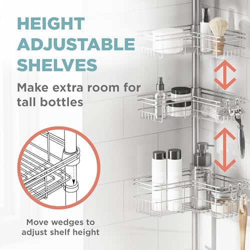 Zenna Home Tension Pole Shower Caddy with 4 Baskets and Hooks
