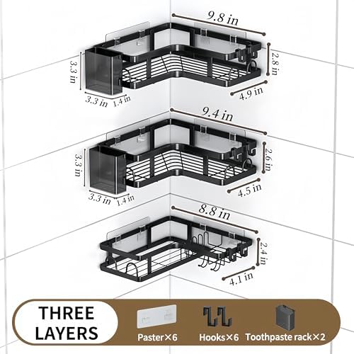 3 Pack Corner Shower Caddy Rustproof No Drilling Stainless Steel