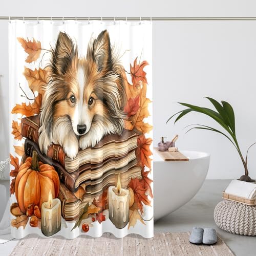 DESIHOM Fall Shetland Sheepdog Shower Curtain Set 72 Inches