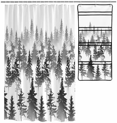 Shower Curtain Set With 10 Pockets And Hooks