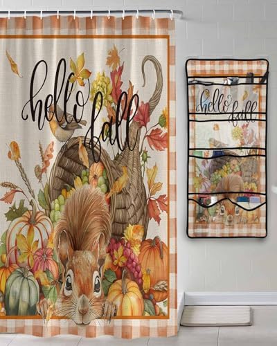 QueenKer 72x72 Shower Curtain Set with Hanging Organizer