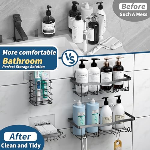 3 Pack Black Shower Caddy with Adhesive Organizer