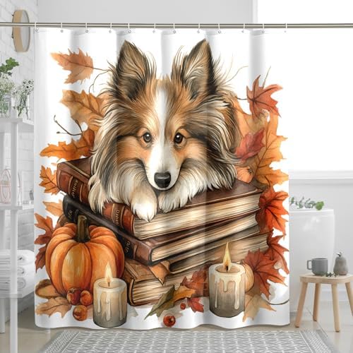 DESIHOM Fall Shetland Sheepdog Shower Curtain Set 72 Inches