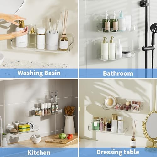 2pc Acrylic Wall Mount Organizer - No Drilling - Waterproof - Clear - Bathroom Shelves