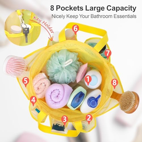 F-color Mesh Shower Caddy with Drawstring and 7 Pockets