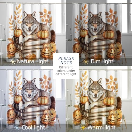 DESIHOM Fall Wolf Pumpkins Shower Curtain Set 62 Inch