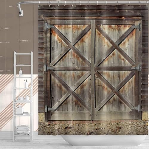Renaiss 72x72 Inch Rustic Barn Door Shower Curtain Set