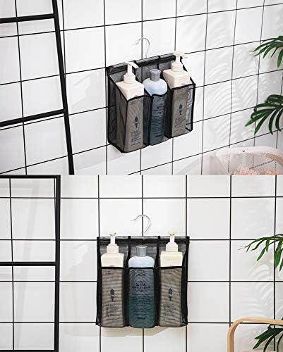 ALYER Black Hanging Mesh Shower Caddy with Hooks