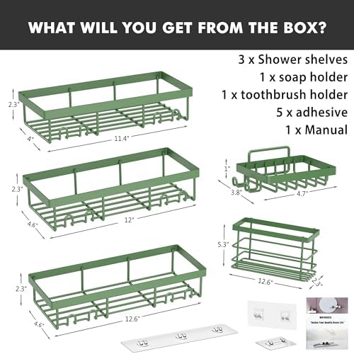 Moforoco 5 Pack Adhesive Shower Caddy Organizer Set 1