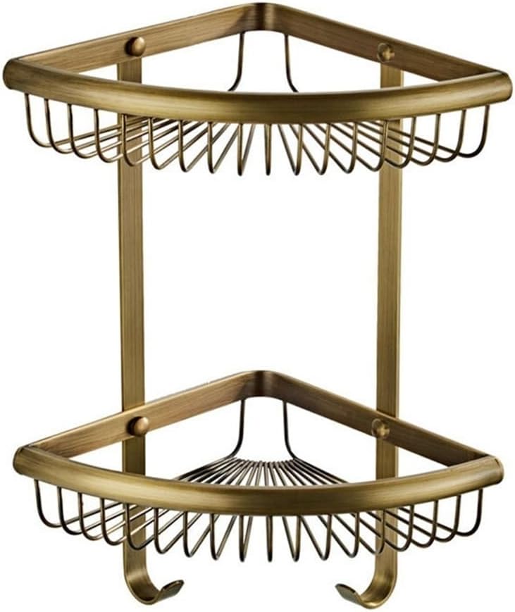 2 Tier Corner Shower Caddy with 2 Hooks and Hooks Copper Wall Mounted Organizer