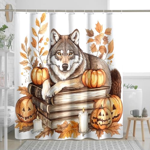 DESIHOM Fall Wolf Pumpkins Shower Curtain Set 62 Inch
