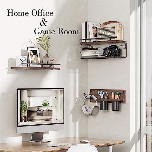 RoleDes Bathroom Floating Shelves with Hair Dryer Holder Set of 3