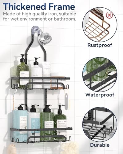 YASONIC Shower Caddy Hanging Organizer with 12 Hooks for Razors and Bath Supplies
