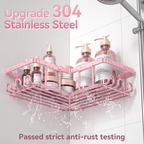 Yasonic Corner Adhesive Shower Caddy 12 Hooks Pink 3-Pack