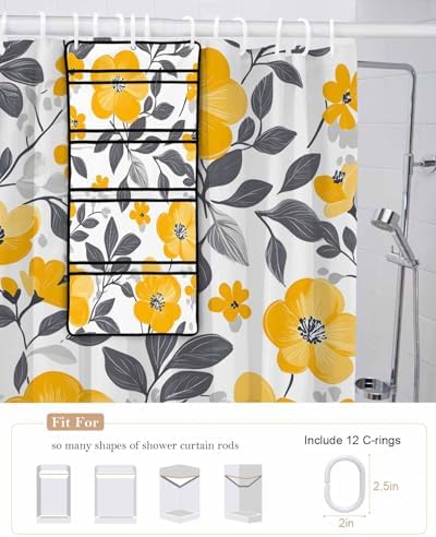 ZFUNCING Shower Curtain with Mesh Organizer and Hooks