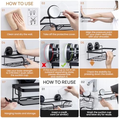 LEVERLOC 2 Pack Shower Caddy Suction Cup Organizer