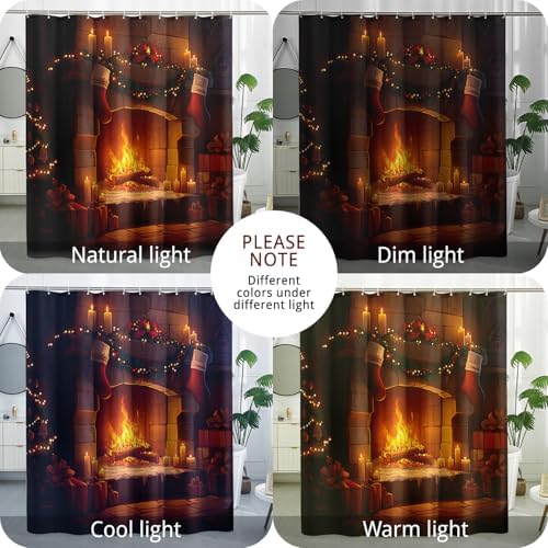 DESIHOM Christmas Fireplace Candle Shower Curtain Set 72 Inch