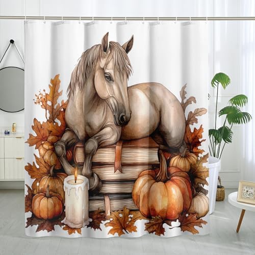 DESIHOM Fall Horses Shower Curtain Set 72 Inch 1
