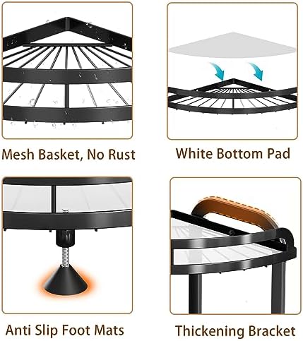Yiwafu Black Corner Shelf Bathroom Organizer 2-Tier Storage