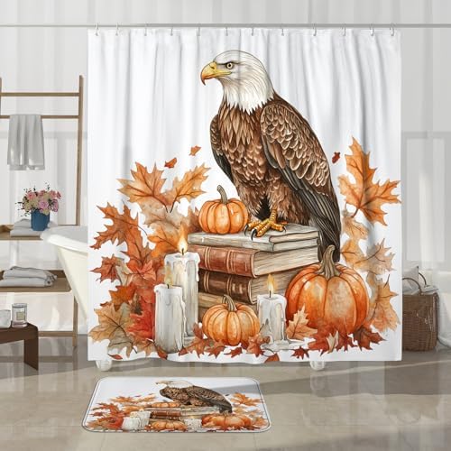 DESIHOM 4PCS Fall Eagle Bird Shower Curtain Set with Hooks