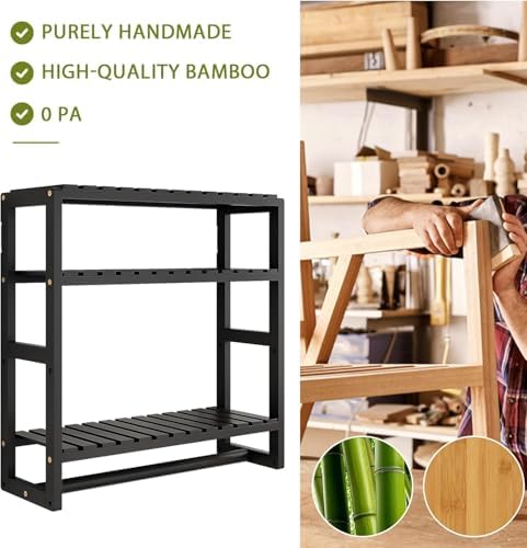 3 Tier Adjustable Bamboo Bathroom Shelf with Towel Racks