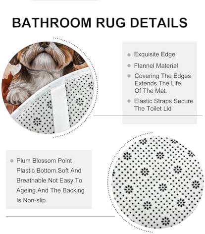 DESIHOM 4PCS Fall Shih Tzu Dog Shower Curtain Set with Non-Slip Rug
