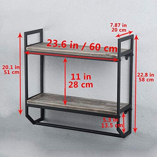 Towel Rack with 2-Tier Shelves 24 Inch Wall Mounted Black