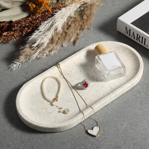 Koville Marble Tray 12x6 Inch Beige Vanity Organizer