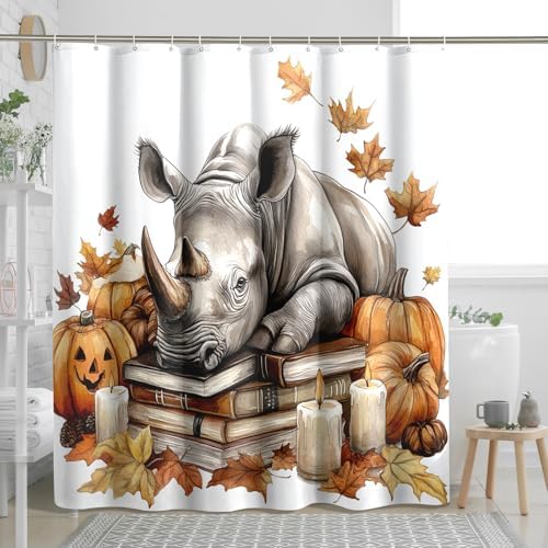 Desihom Fall Rhinos Pumpkins Shower Curtain Set 62W x 72L