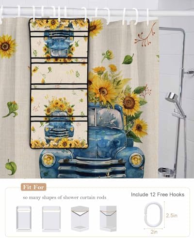 ZFUNCING Shower Curtain Set with Mesh Organizer and 10 Pockets