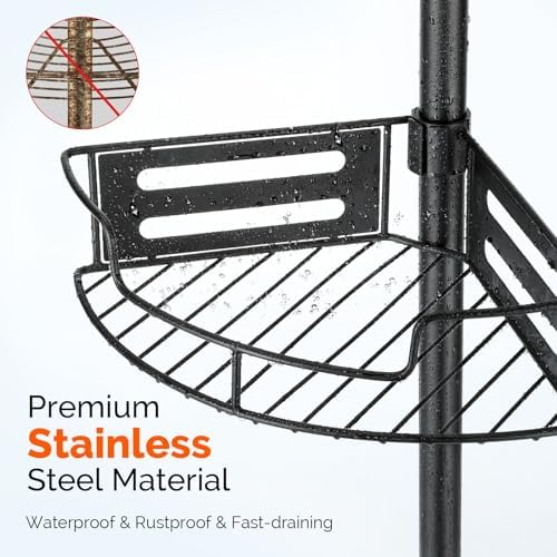 HAMITOR Corner Shower Caddy Tension Pole 4-Tier Black