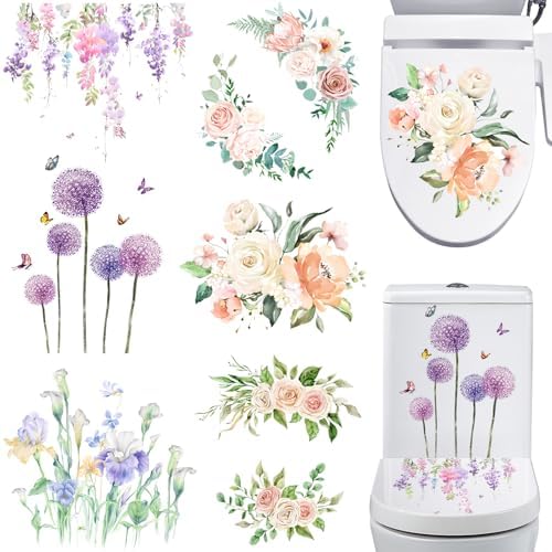 6PCS Removable Flower Toilet Stickers Set for Bathroom Washroom