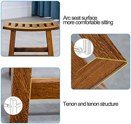 Wooden Shower Bench Storage Shelf with Non-Slip Base