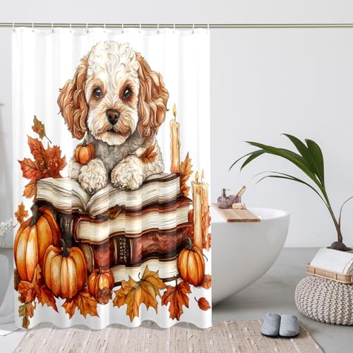 DESIHOM Fall Cavachon Dog Shower Curtain Set 62 Inch