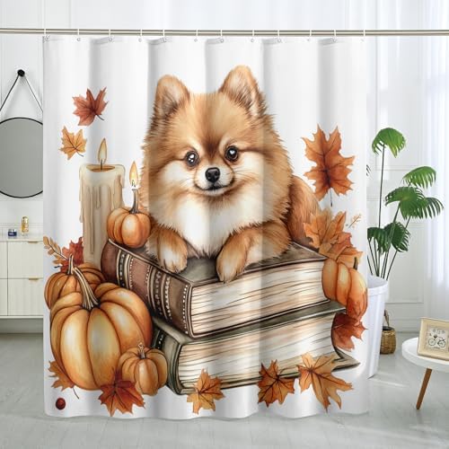 DESIHOM Fall Pomeranian Dog Shower Curtain Set 62 Inch